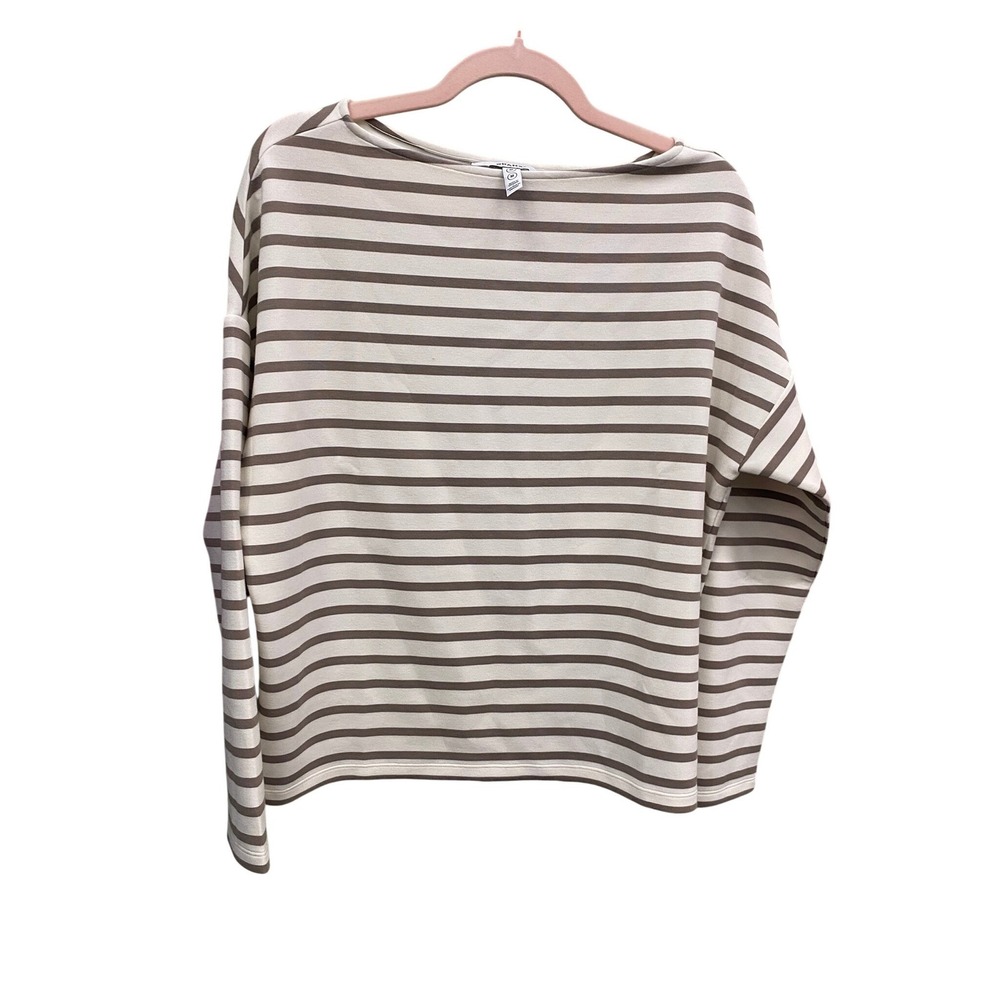 Spanx AirEssentials Boat Neck chic Striped minimalist coastal Cream Brown Size M